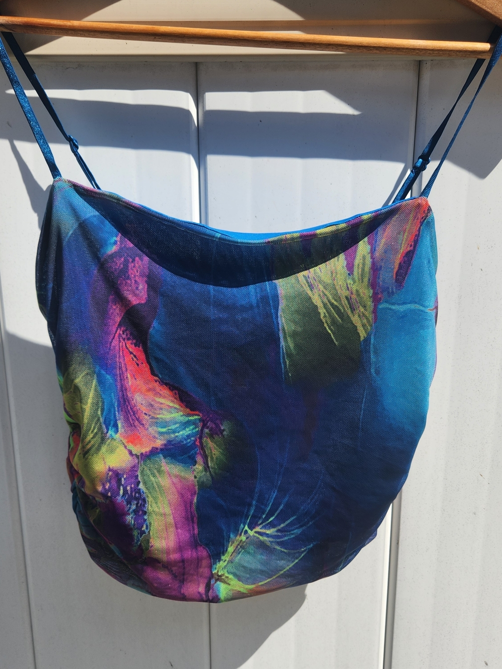 Blue Multicolor Floral Print Crop Cami Top